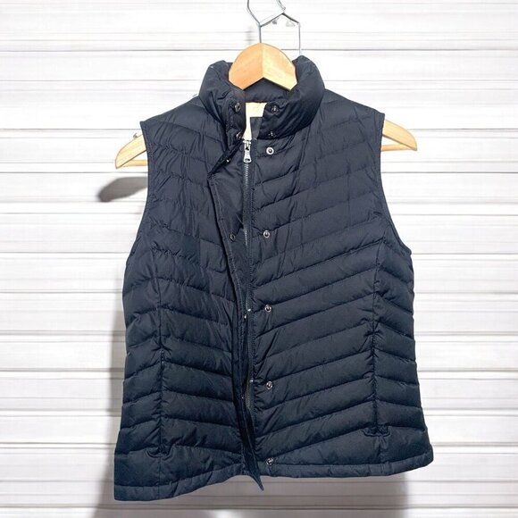 Talbots Petite Small Black Quilted Puffer Vest Full Zip Gold Sateen Lining - Picture 5 of 6